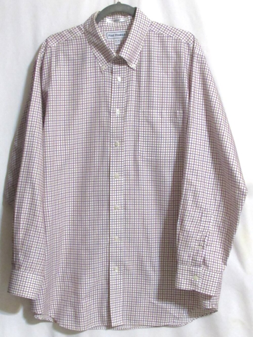NEW Men's PAUL FREDRICK Red & Tan Plaid No Iron Cotton Dress Shirt 17 1/2-35 XL